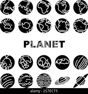 Save planet black glyph icons set on white space Stock Vector Image ...
