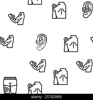 pain body ache medical joint vector seamless pattern thin line illustration. pain body ache medical joint vector seamless pattern Stock Vector