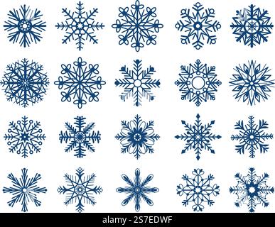 Isolated snowflakes silhouettes and ice crystals. Xmas snowflake sticker template, christmas snow icons. Winter decent frozen vector graphic design. Illustration of silhouette snowflake winter. Isolated snowflakes silhouettes and ice crystals. Xmas snowflake sticker template, christmas snow icons. Winter decent frozen vector graphic design Stock Vector