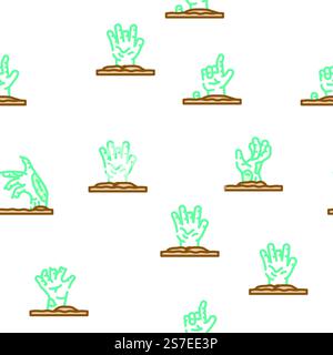 zombie horror dead monster vector seamless pattern thin line illustration. zombie horror dead monster vector seamless pattern Stock Vector