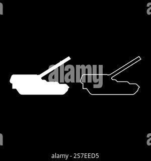 Self-propelled howitzer artillery system set icon white color vector illustration image simple solid fill outline contour line thin flat style. Self-propelled howitzer artillery system set icon white color vector illustration image solid fill outline contour line thin flat style Stock Vector