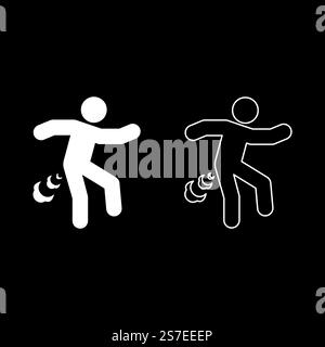 Man farts break wind farting bloating gas cloud stench bad smell flatulency set icon white color vector illustration image simple solid fill outline contour line thin flat style. Man farts break wind farting bloating gas cloud stench bad smell flatulency set icon white color vector illustration image solid fill outline contour line thin flat style Stock Vector