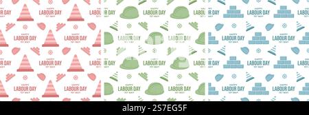 Set of Happy Labor Day Seamless Pattern Design Illustration with Different Professions in Element Template Hand Drawn Stock Vector