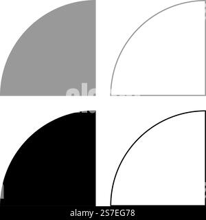 Part circle 1/4 4 four set icon grey black color vector illustration ...