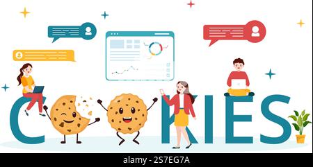 Internet Cookies Technology Illustration with Track Cookie Record of Browsing a Website in Flat Cartoon Hand Drawn Landing Page Templates Stock Vector