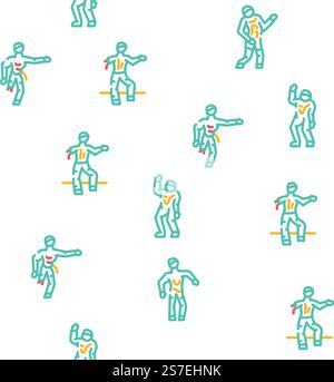 zombie horror dead monster vector seamless pattern thin line illustration. zombie horror dead monster vector seamless pattern Stock Vector
