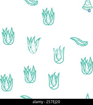 aloe vera plant nature green leaf vector seamless pattern thin line illustration. aloe vera plant nature green leaf vector seamless pattern Stock Vector