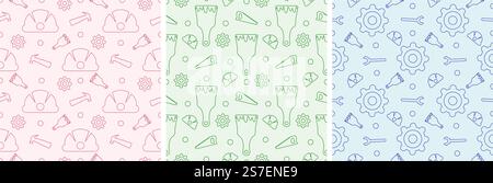 Set of Happy Labor Day Seamless Pattern Design Illustration with Different Professions in Element Template Hand Drawn Stock Vector