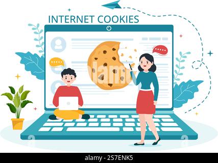 Internet Cookies Technology Illustration with Track Cookie Record of Browsing a Website in Flat Cartoon Hand Drawn Landing Page Templates Stock Vector