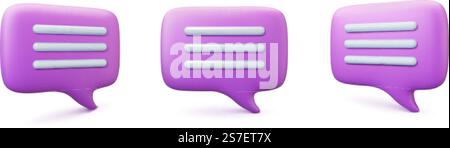 Voice balloons 3d emblems. Message network speech bubbles, different talk boxes. Text, comment or dialog clouds, vector thought icons of voice bubble emblem illustration. Voice balloons 3d emblems. Message network speech bubbles, different talk boxes. Text, comment or dialog clouds, vector thought icons Stock Vector