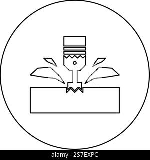 CNC milling machine material metalworking cutter plunger metalwork industry lathe plunge power tool technology tooling carving shavings icon in circle round black color vector illustration image outline contour line thin style simple. CNC milling machine material metalworking cutter plunger metalwork industry lathe plunge power tool technology tooling carving shavings icon in circle round black color vector illustration image outline contour line thin style Stock Vector