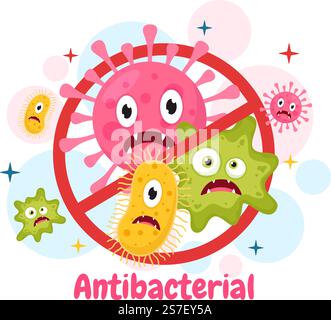 Antibacterial Illustration with Washing Hands, Virus Infection and Microbes Bacterias Control in Hygiene Healthcare Flat Cartoon Hand Drawn Templates Stock Vector
