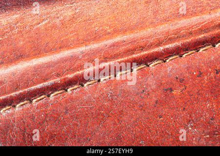 Close up of stitches in old leather Stock Photo