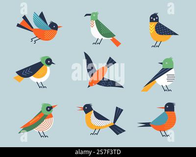 Abstract birds. Flying stylizing geometrical form birds illustrated of freedom symbols recent vector minimalism shapes isolated on white. Illustration of bird geometric. Abstract birds. Flying stylizing geometrical form birds illustrated of freedom symbols recent vector minimalism shapes isolated on white Stock Vector