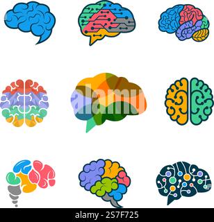 Intellectual brain signs. Mental game icons head nerve health and ...