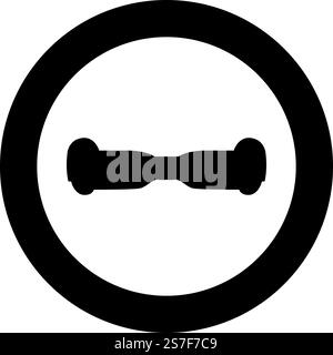 Gyro board scooter hoverboard two wheel electric self balancing eco icon in circle round black color vector illustration image solid outline style simple. Gyro board scooter hoverboard two wheel electric self balancing eco icon in circle round black color vector illustration image solid outline style Stock Vector