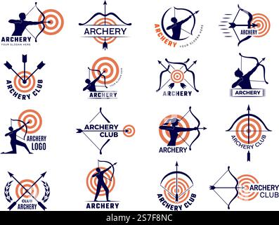 Sport archer. Business logo for archery sport club recent vector stylized label templates. Illustration of archer logo business. Sport archer. Business logo for archery sport club recent vector stylized label templates Stock Vector