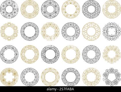 Botanical frames. Circle forms with royal ornate design shapes recent vector design template set of circle ornament design element and decorative template illustration. Botanical frames. Circle forms with royal ornate design shapes recent vector design template set Stock Vector