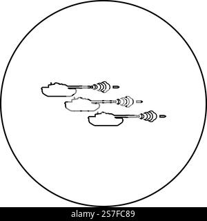 Shooting tanks war concept contour outline line icon black color vector ...