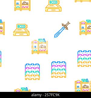 toy baby child kid vector seamless pattern thin line illustration. toy baby child kid vector seamless pattern Stock Vector