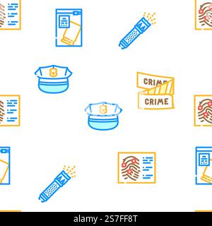 crime scene police criminal vector seamless pattern thin line illustration. crime scene police criminal vector seamless pattern Stock Vector