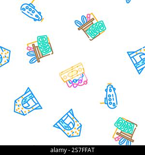 toy baby child kid vector seamless pattern thin line illustration. toy baby child kid vector seamless pattern Stock Vector