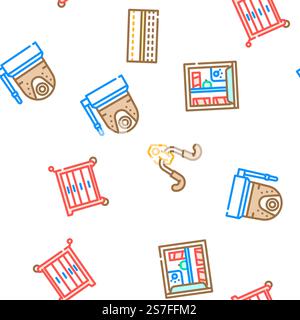 garage accessories tool service vector seamless pattern thin line illustration. garage accessories tool service vector seamless pattern Stock Vector