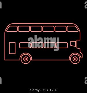 Neon double-decker London bus city transport double decker sightseeing red color vector illustration image flat style light. Neon double-decker London bus city transport double decker sightseeing red color vector illustration image flat style Stock Vector