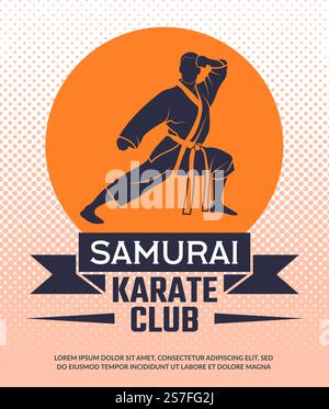 Karate poster. samurai club fighters placard with place for text. Vector template of karate club poster illustration. Karate poster. samurai club fighters placard with place for text. Vector template Stock Vector