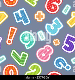 Numbers pattern. seamless background with funny colored comic alphabet items. Vector template of pattern seamless number and numeral illustration. Numbers pattern. seamless background with funny colored comic alphabet items. Vector template Stock Vector
