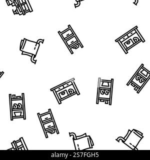 bathroom bath equipment hygiene vector seamless pattern thin line illustration. bathroom bath equipment hygiene vector seamless pattern Stock Vector