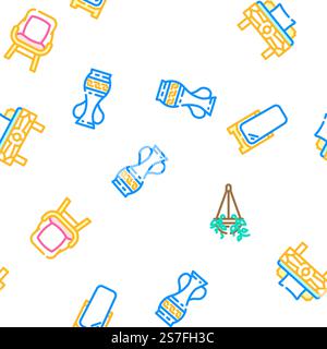 bedroom house home bed interior vector seamless pattern thin line illustration. bedroom house home bed interior vector seamless pattern Stock Vector