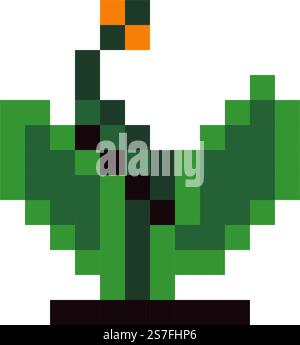 Pixel flower in blossom, blooming and flourishing spring or summer plant with stems and leaves. Plant and botany. Pixelated isolated icon for 8 bit video game, retro design. Vector in flat style. Blooming flower, pixelated icon for 8 bit game Stock Vector