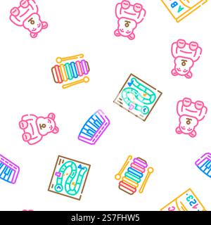 toy child baby play vector seamless pattern thin line illustration. toy child baby play vector seamless pattern Stock Vector