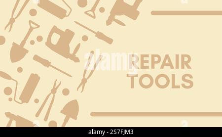 Instruments and repairing tools, fixing and maintenance. Handyman services. Gardening and carpentry, shovel and electronic appliances, drill and tongs. Banner vector in flat style illustration. Repair tools, instrument for fixing maintenance Stock Vector