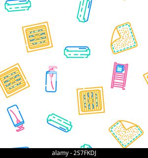 bathroom bath equipment hygiene vector seamless pattern thin line illustration. bathroom bath equipment hygiene vector seamless pattern Stock Vector