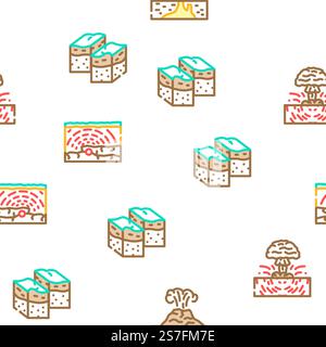 earthquake damage destruction vector seamless pattern thin line illustration. earthquake damage destruction vector seamless pattern Stock Vector