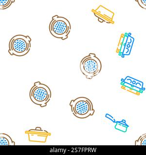 kitchen cooking cookware utensil vector seamless pattern thin line illustration. kitchen cooking cookware utensil vector seamless pattern Stock Vector