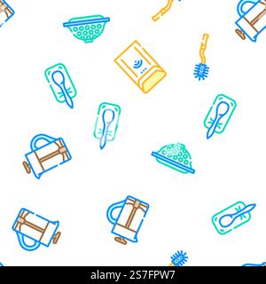 kitchen cooking cookware utensil vector seamless pattern thin line illustration. kitchen cooking cookware utensil vector seamless pattern Stock Vector