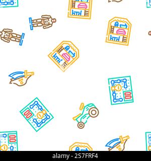 toy child baby play vector seamless pattern thin line illustration. toy child baby play vector seamless pattern Stock Vector