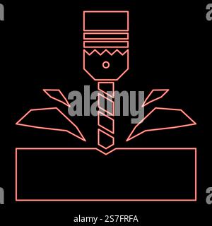 Neon drill with cartridge material processing shavings bit stationary use red color vector illustration image flat style light. Neon drill with cartridge material processing shavings bit stationary use red color vector illustration image flat style Stock Vector