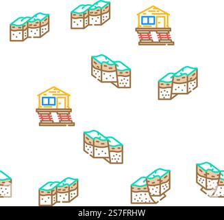 earthquake damage destruction vector seamless pattern thin line illustration. earthquake damage destruction vector seamless pattern Stock Vector