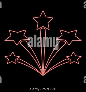 Neon salute with stars firework starry red color vector illustration image flat style light. Neon salute with stars firework starry red color vector illustration image flat style Stock Vector
