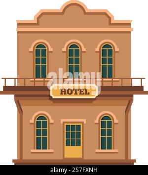 Western, Wild West motel or hotel, town building and old American ...