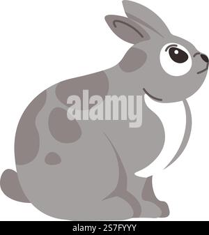 Portrait of rabbit personage, isolated cute bunny with furry coat and grey spots. Zoo park or domestic animal. Wild hare from woodland or forest, mammal with fluffy hair. Vector in flat style. Cute wild hare personage portrait, rabbit vector Stock Vector