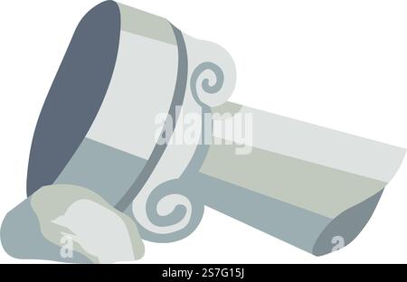 Greek or Roman pillar with ornaments and base with carvings. Isolated ancient ruins and architecture remains building or construction historical sites. Cultural heritage. Vector in flat style. Ancient ruins, column or pillar with ornaments Stock Vector