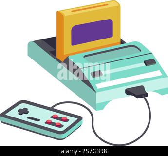 Dendy brand game console with cartridge and controllers. Isolated icon of old school games and entertainment systems for children and adults. Playing videogames and resting. Vector in flat style. Retro old school games, dendy game console vector Stock Vector