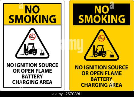 No Smoking Sign No Ignition Source Or Open Flame, Battery Charging Area Stock Vector