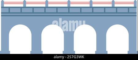 Architecture of city or town, isolated bridge with arches and railings. Construction made of bricks and concrete, passage for pedestrians and road for vehicles to cross river. Vector in flat style. Bridge with arches, city architecture and building Stock Vector