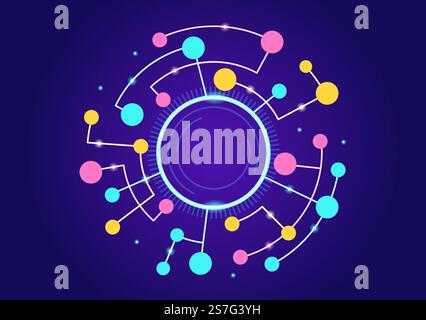 Abstract Social Network Vector Illustration with Polygonal Circles Shapes, Molecules Technology and Connecting Dots or Lines in Hand Drawn Templates Stock Vector